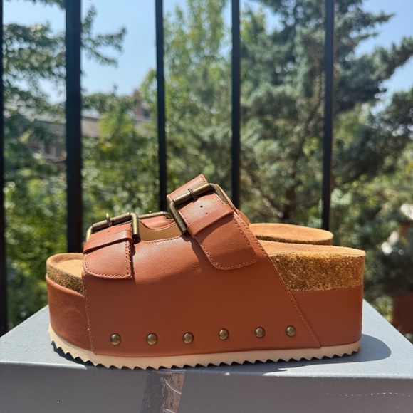 NWT Free People Rule Breaker Platform Sandals Brown Leather Studded Flatform 37 - Picture 13 of 15